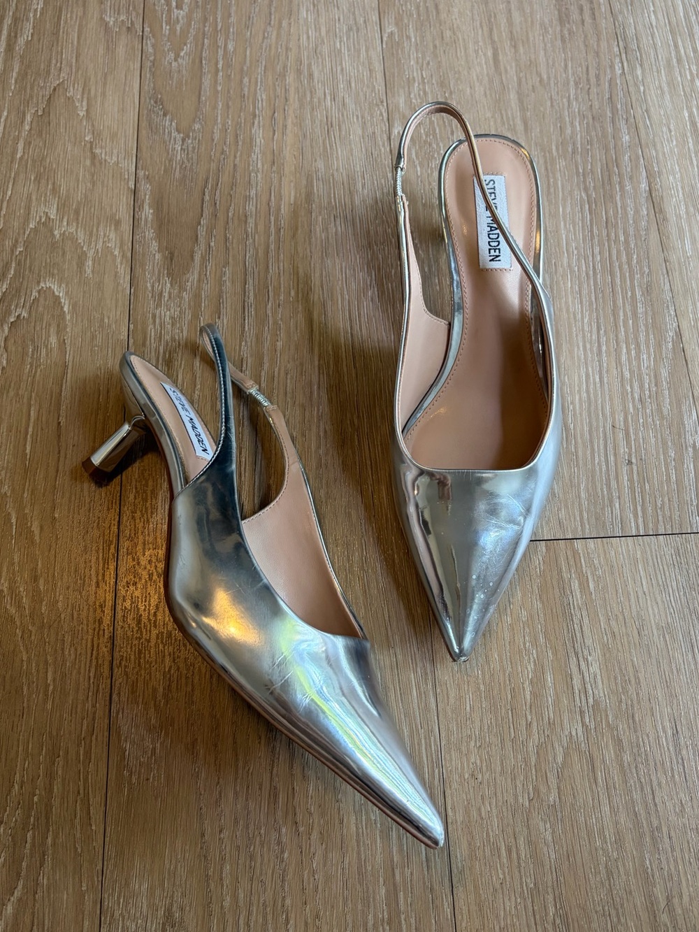 Steve Madden Silver Metallic Pointed Slingback Heels